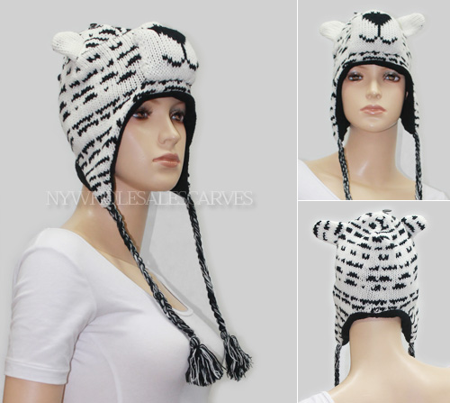 Knit Animal Hats #230673 White Tiger