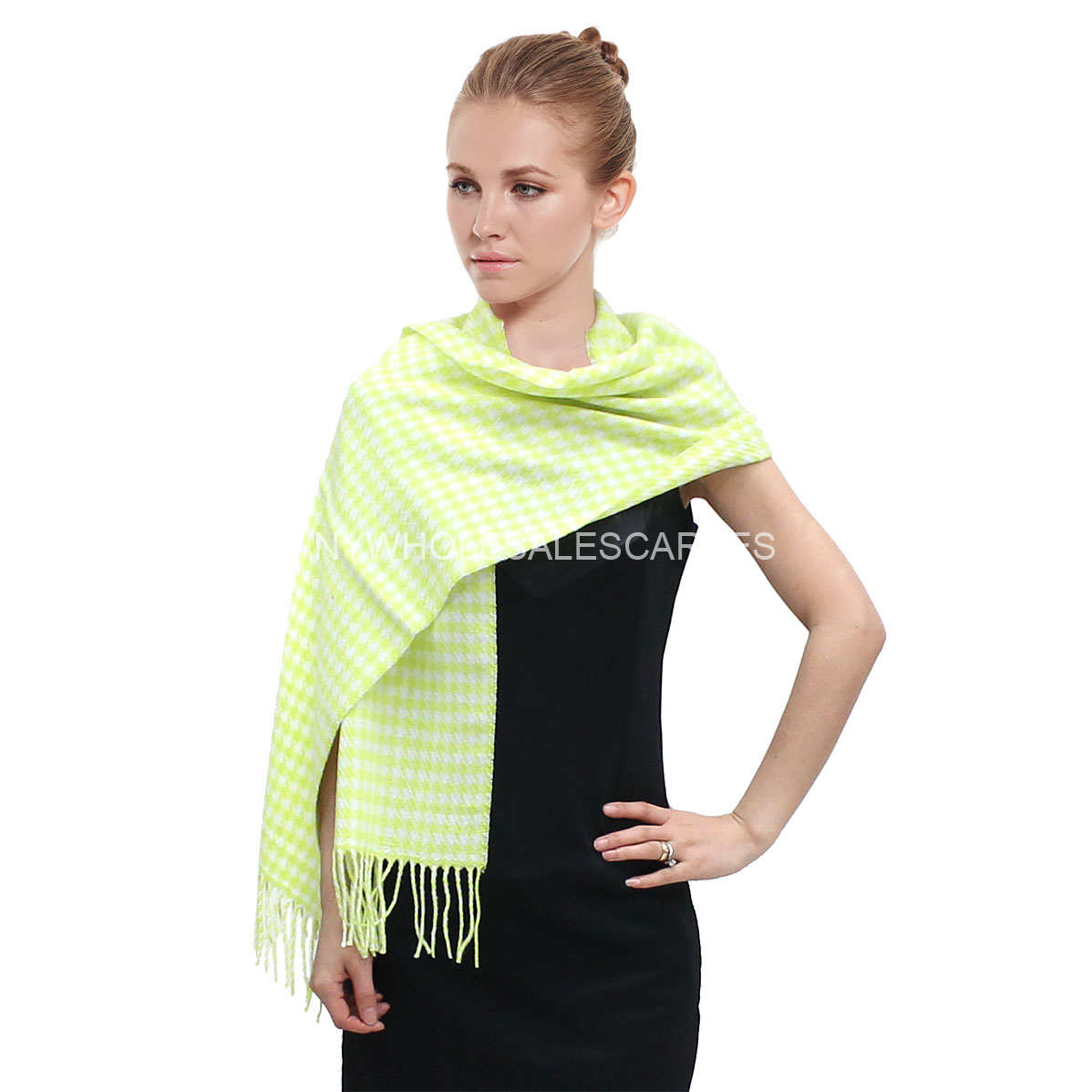 Houndstooth Plaid Scarf #06-08 Color: Yellowgreen