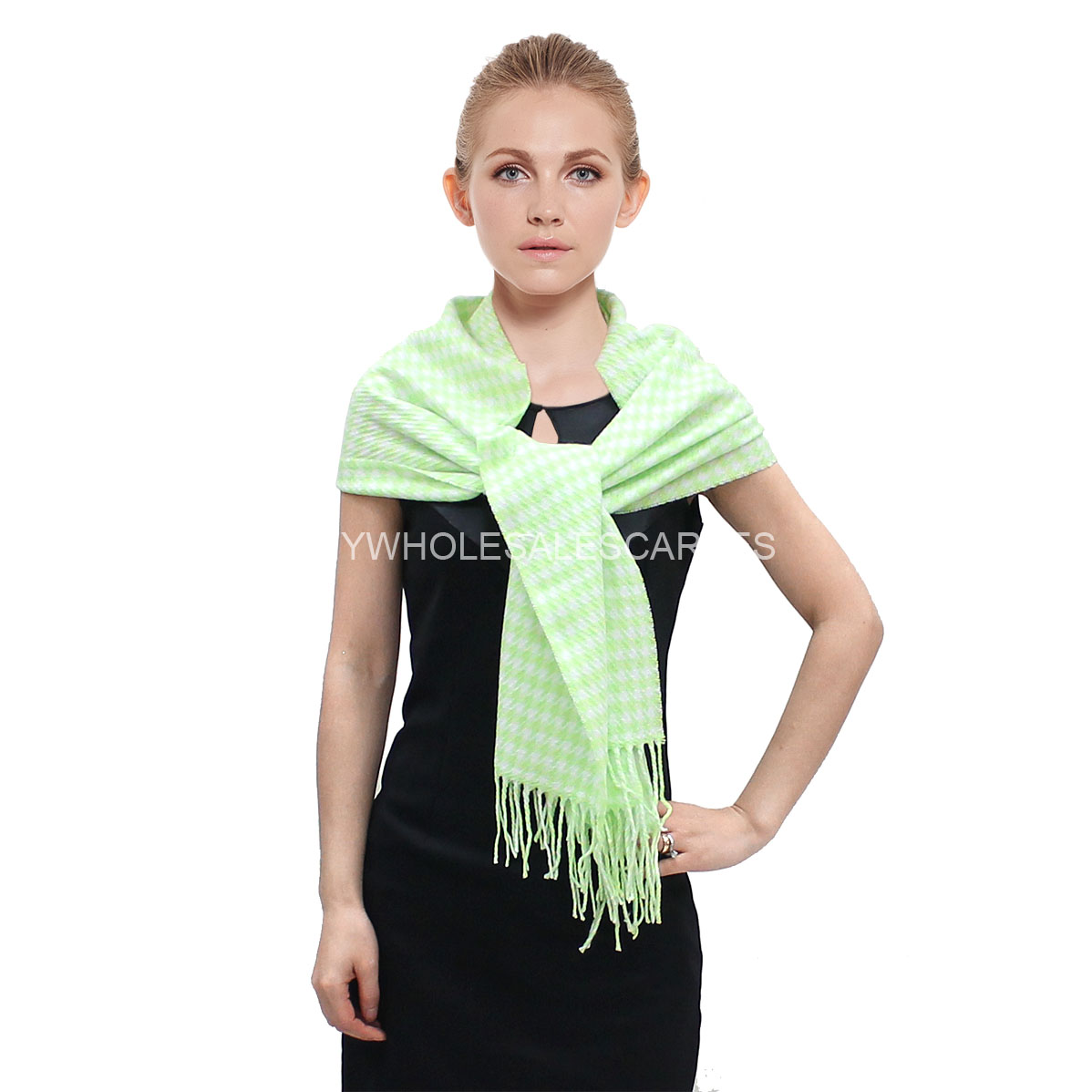 Houndstooth Plaid Scarf #06-11 Color: Green