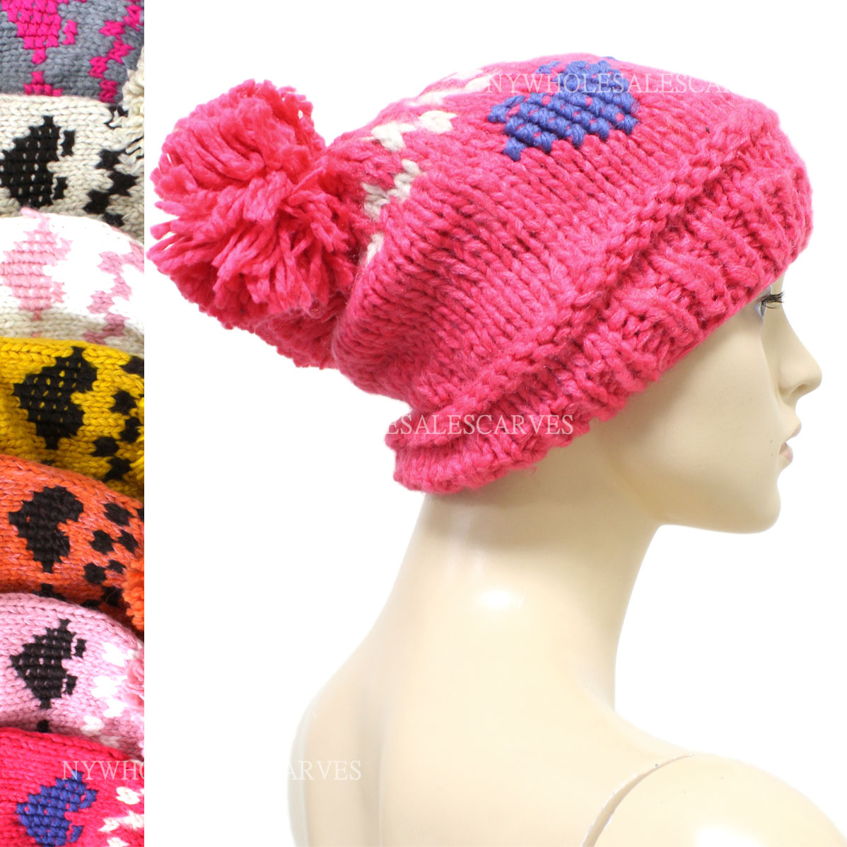 Double-Pompom Knit Winter Hat #F-03 (7 Colors, 1 Doz)