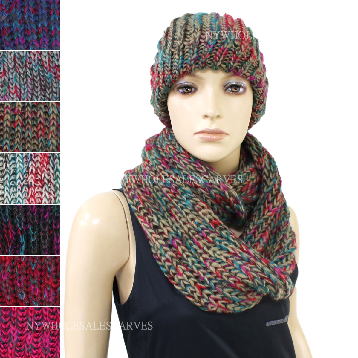 Knit Beanie Scarf Set SH53043 (7 Colors, 1 Doz)