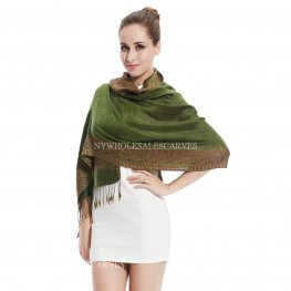 Border Pattern Pashmina PL0318 Olive Green