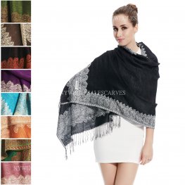 Border Pattern Pashmina PL03S (12 Colors, 1 Doz)  Border Pattern Pashmina PL03S (12 Colors, 1 Doz)