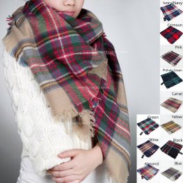 Giant Check Wool Blanket Scarf XG21111S (3Colors, 1Doz)