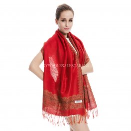 Border Pattern Pashmina PL0302 Fire Brick