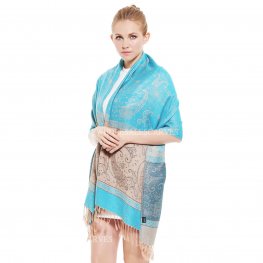 Lurex Paisley Pashmina 6308 Turquoise Yellow  Lurex Paisley Pashmina 6308 Turquoise Yellow
