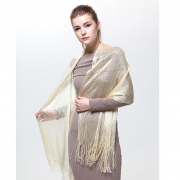 Silver Mesh Fringed Scarf with Metallic Threads — Scarves and More