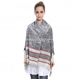 Speckle & Border Pattern Blanket Scarf YZ60 Black  Speckle & Border Pattern Blanket Scarf YZ60 Black