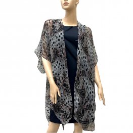 Cozy Polka Dot Paisley Print Kimono CH03 Grey  Cozy Polka Dot Paisley Print Kimono CH03 Grey