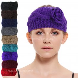 Knit Floral Head Band HDB52013 (9 Colors, 1 Doz)  Knit Floral Head Band HDB52013 (9 Colors, 1 Doz)