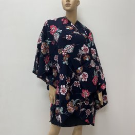 Navy Floral Kimono Beach Cover-up: HR23021-11
