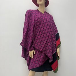 Fuchsia Checker with Color Border Kimono: HR23021-121  Fuchsia Checker with Color Border Kimono: HR23021-121
