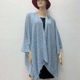 Light Blue Mini Hearts Print Kimono:HR23021-136  Light Blue Mini Hearts Print Kimono:HR23021-136