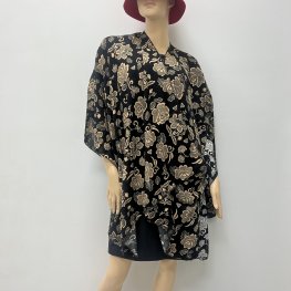 Casual Black Floral Kimono Beach Cover-Up HR23021-13