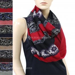 Striped Floral Infinity Scarf 7533 (6 Colors, 1Doz)  Striped Floral Infinity Scarf 7533 (6 Colors, 1Doz)