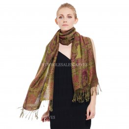 Indian Paisley Pashmina IPB11 Green Red  Indian Paisley Pashmina IPB11 Green Red