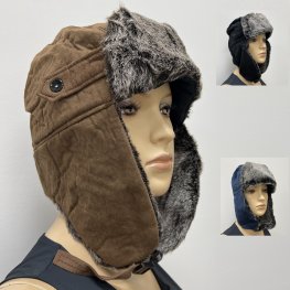 Cotton Faux Fur Trapper Winter Hat JH052 (3 Colors , 1DZ)