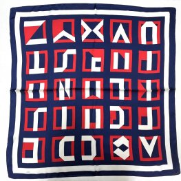 Satin Geometric Scarf LR2012-2 Navy/Red/White  Satin Geometric Scarf LR2012-2 Navy/Red/White