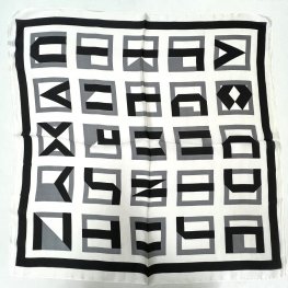 Satin Geometric Scarf LR2012-1 Ivory/Black  Satin Geometric Scarf LR2012-1 Ivory/Black