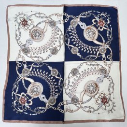 Satin Fashion Scarf LR2027 Navy/Ivory  Satin Fashion Scarf LR2027 Navy/Ivory