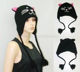 Knit Animal Hats #230673 Black Cat  Knit Animal Hats #230673 Black Cat
