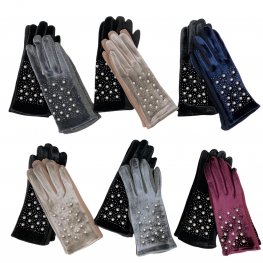 Elegant velvet ladies gloves with pearl 201737 (5 Colors 1 Doz)