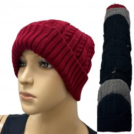 Cable Knit Fleece Beanie 1737 (3COLORS 1 DZ)