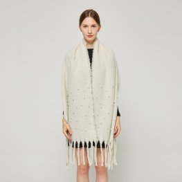 SF231423 Fringe Mohair Shawl with Pearls: Ivory