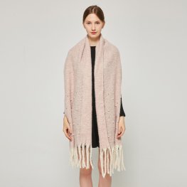 SF231431Knitted Mohair Shawl with Pearls:Soft Pink