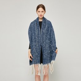 SF231432 Knitted Mohair Shawl with Pearls:Denim Blue