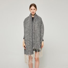 SF231433 Knitted Mohair Shawl with Pearls: Grey Multi