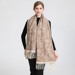 Reversible Puppy Print Cashmere Feel Shawl SF23153-4 Almond