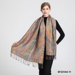 Luxury Metallic Feather Pashmina SF33144-11:Orange Multi  Luxury Metallic Feather Pashmina SF33144-11:Orange Multi