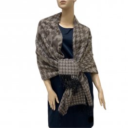 Premium Houndstooth Check Scarf W323-2 Brown