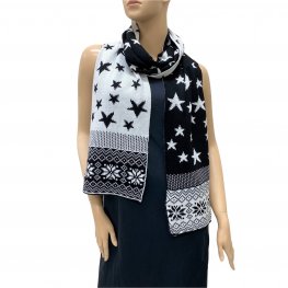 Reversible Knit Star Pattern Scarf WT05WHI BK/WT (1 Color,1Doz)