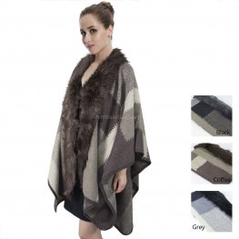 Faux Fur Trim Cape XB26102  Faux Fur Trim Cape XB26102