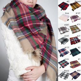 Giant Check Wool Blanket Scarf #XG21111