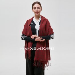 Small Buffalo Check Blanket Scarf Burgundy/Grey XG22123-3  Small Buffalo Check Blanket Scarf Burgundy/Grey XG22123-3