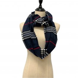 Plaid Cashmere Feel Infinity Scarf IF0710 Navy