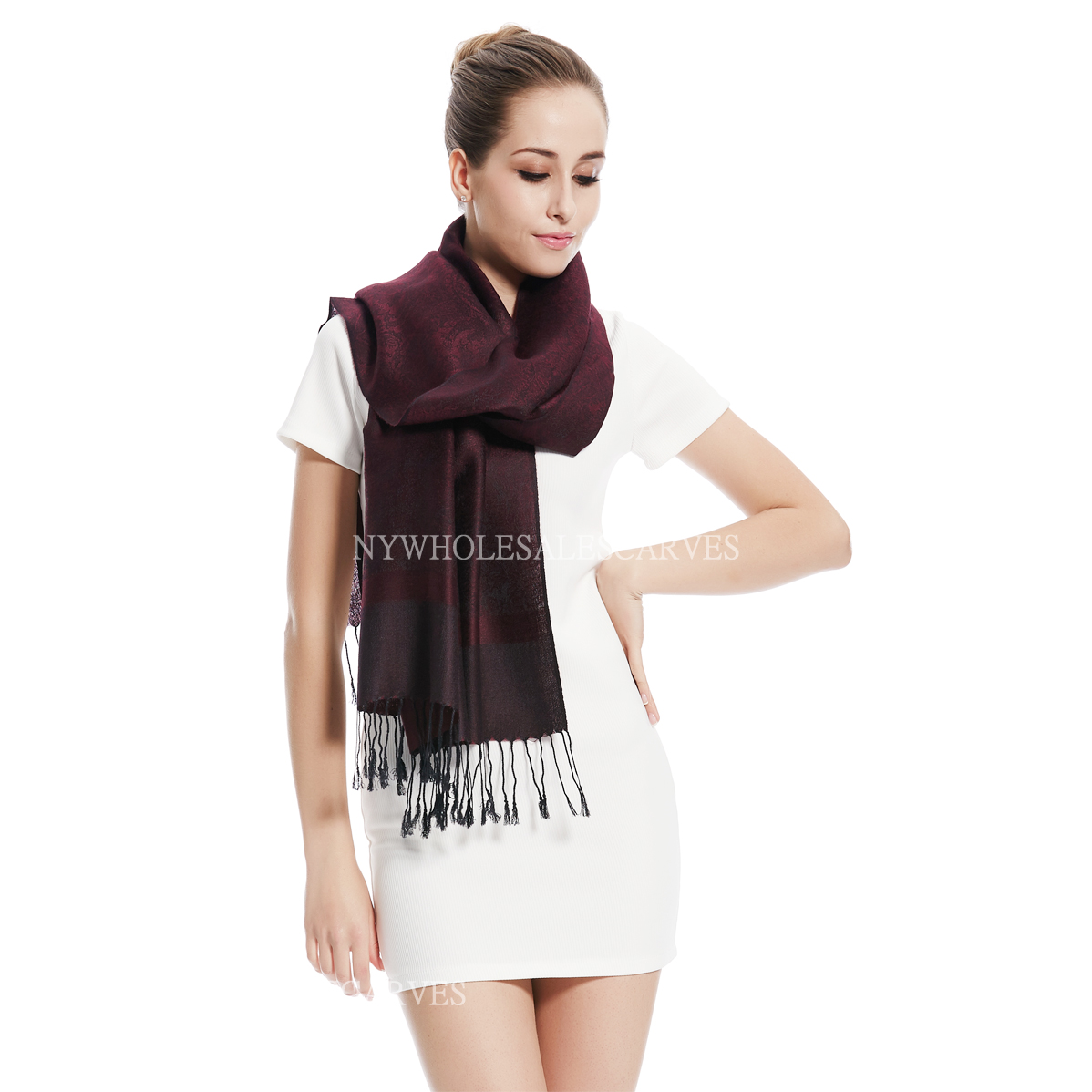 Jacquard Pashmina PL18105 Scarlet Black