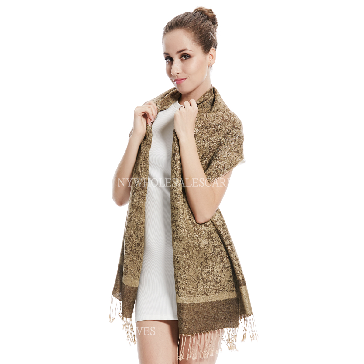 Jacquard Pashmina PL1842 Tan Brown