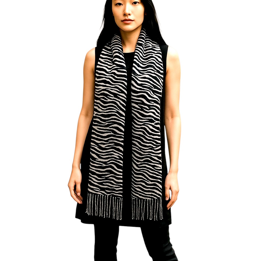 Cashmere Feel Scarf 505-01 Color: BK/WT