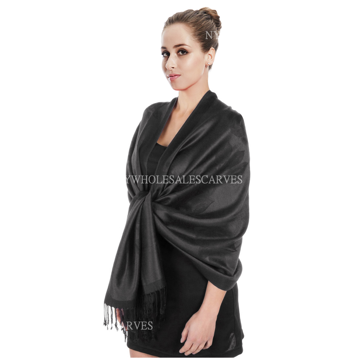 Two Tone Rose Pashmina 5410 Black [5410] - $4.65 : Wholesale scarves ...
