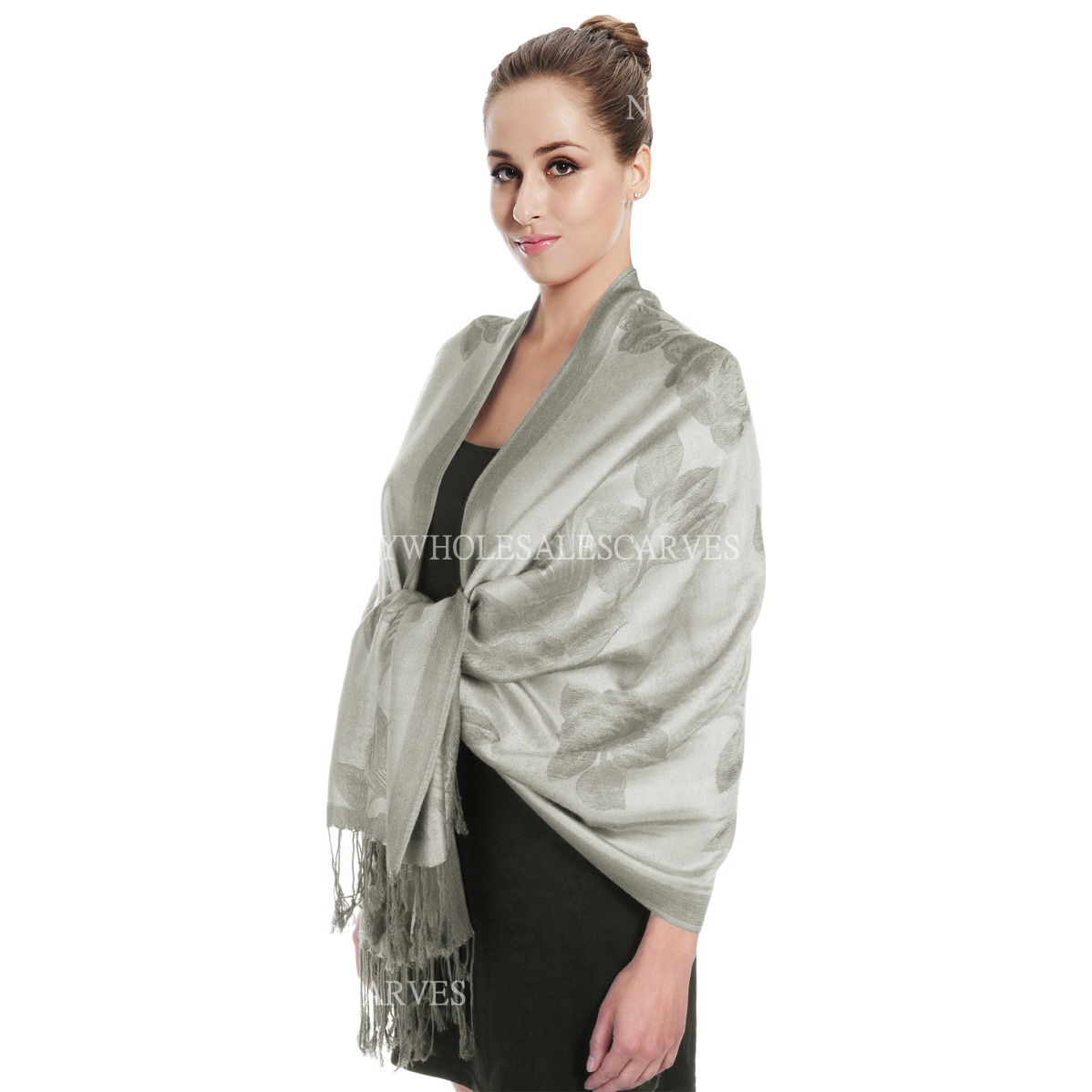 Two Tone Rose Pashmina 5421 Silver