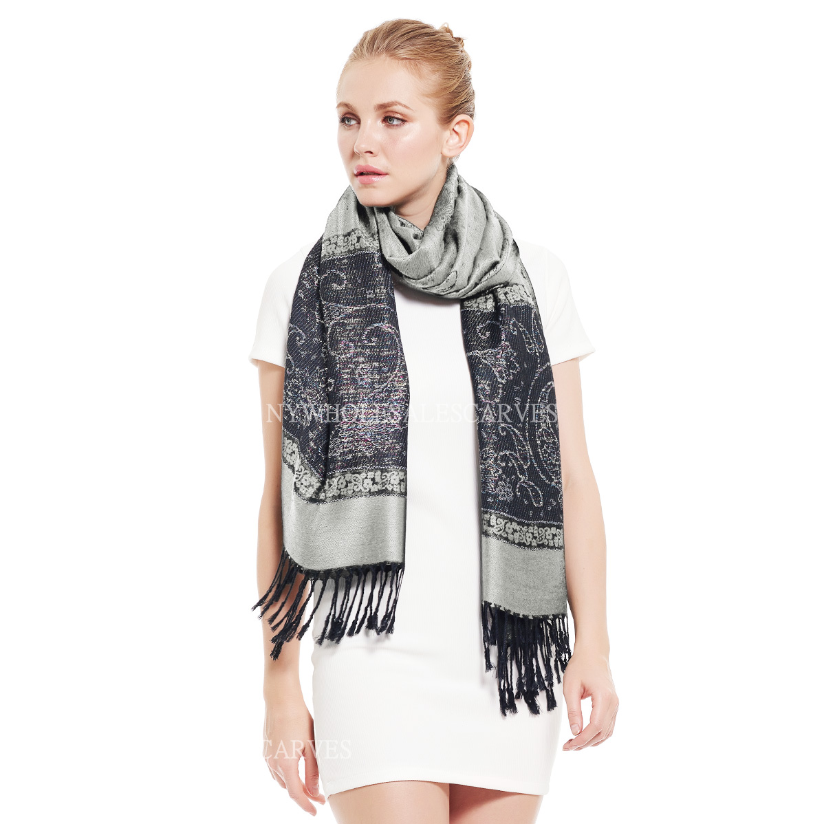 Lurex Paisley Pashmina 6306 Silver [6306] - $4.25 : Wholesale scarves ...