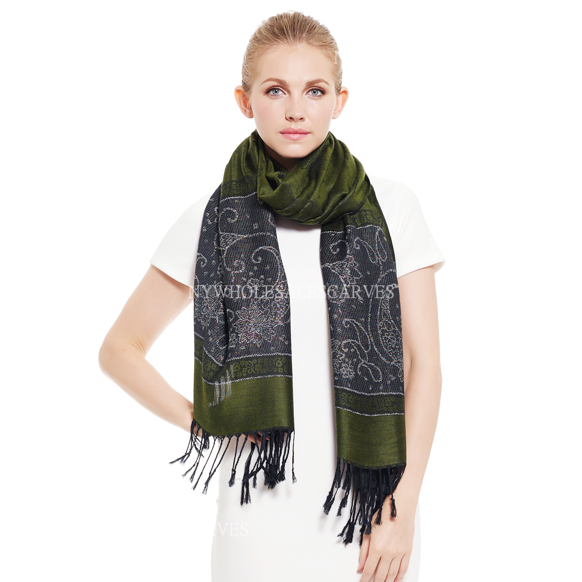 Lurex Paisley Pashmina 6307 Green [6307] - $4.25 : Wholesale scarves ...