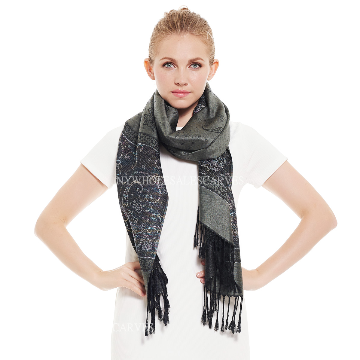 Lurex Paisley Pashmina 6316 Grey [6316] - $4.25 : Wholesale scarves ...
