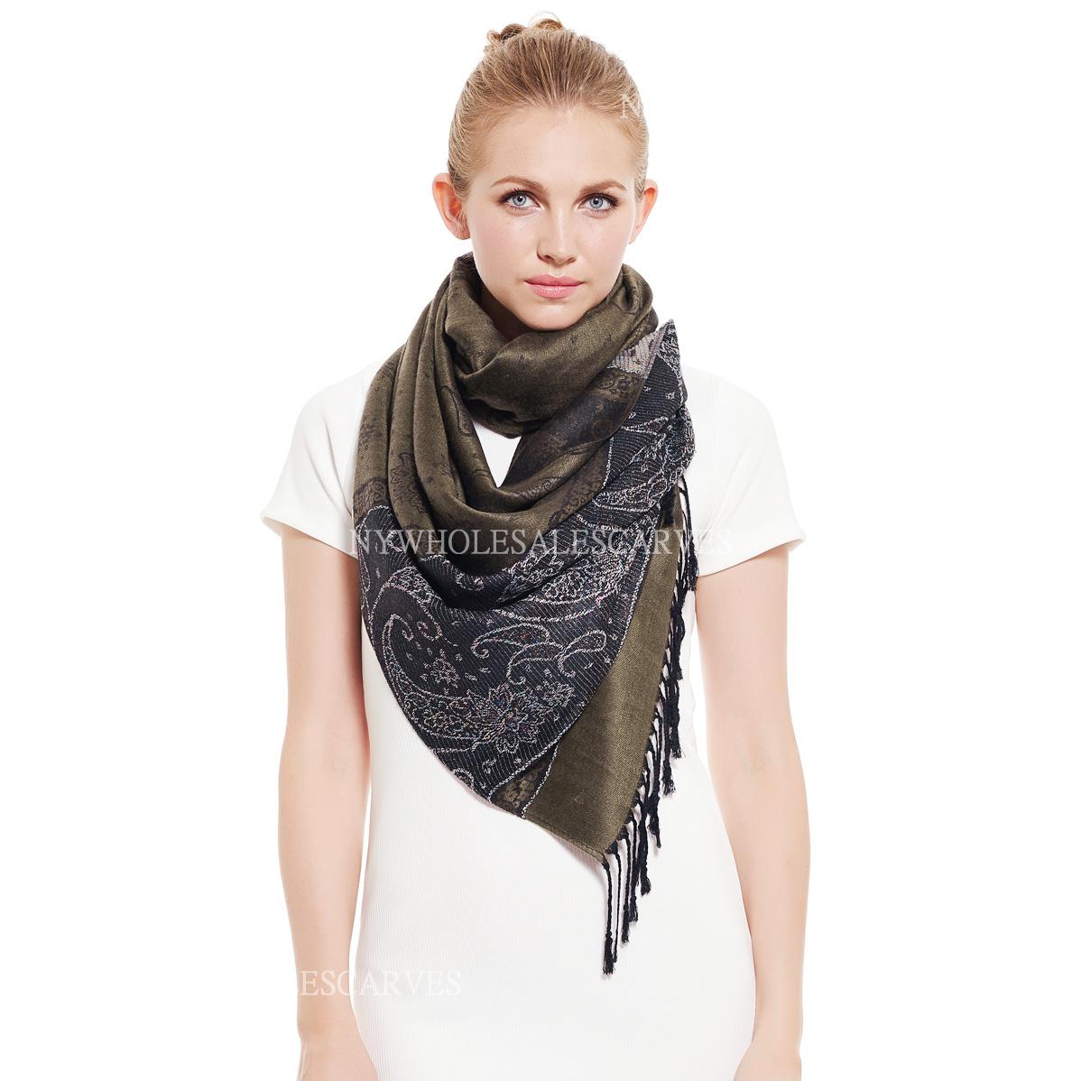 Lurex Paisley Pashmina 6319 Olive [6319] - $4.25 : Wholesale scarves ...
