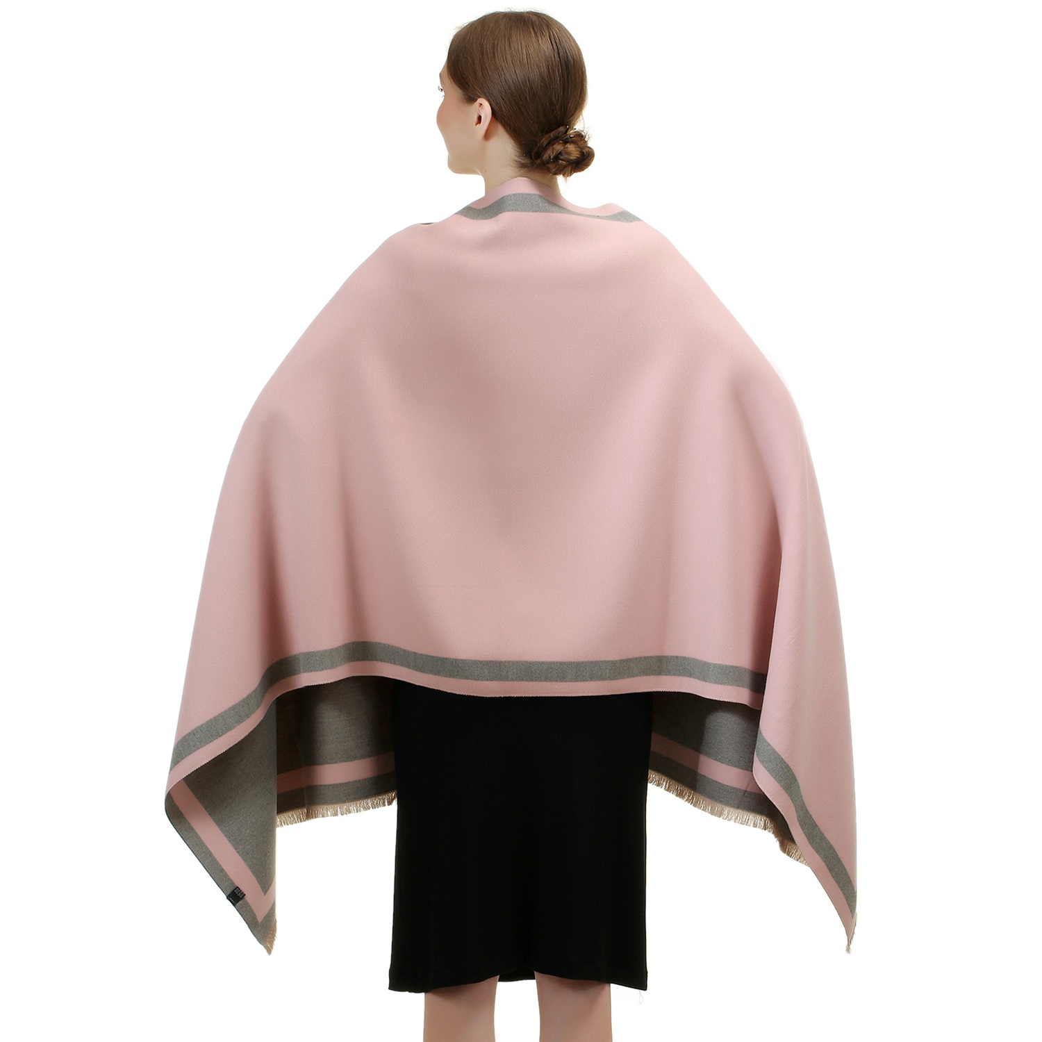 Reversible Oversized Border Cashmere Shawl:Pink 7901