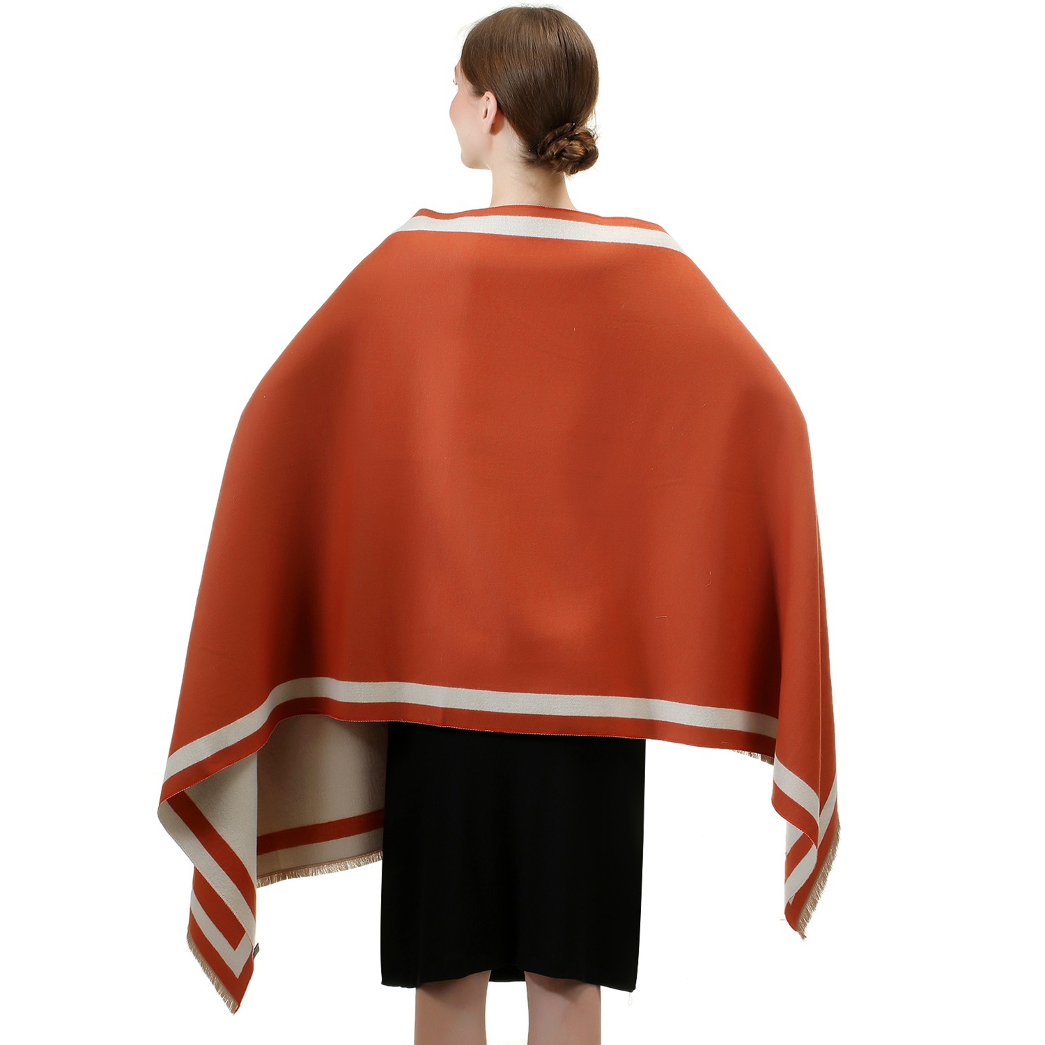 Reversible Oversized Border Cashmere Shawl:Rust Red 7905